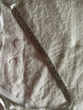 Rhinestone Beaded Bridal Sash Belt - Silver Sparkle